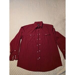 Gioberti Western Shirt Mens Large Burgundy Excellent Pearl Snap Long Sleeve